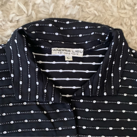Thrifted Andria Lieu Button Down Striped Black and White Polka Dot Shirt - Picture 2 of 5